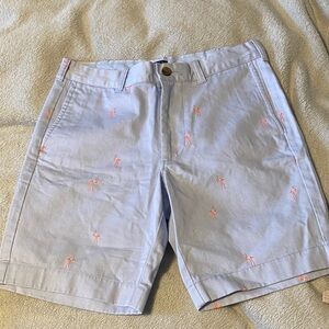 J. Crew Light Blue Shorts with Pink Flamingo Design
